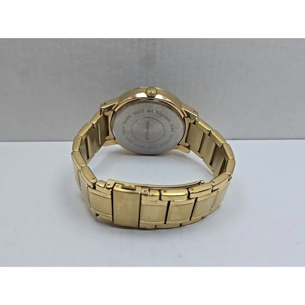 Armitron Mens Gold Tone Green Dial Day Date Quartz Watch 20/4935GP New Battery
